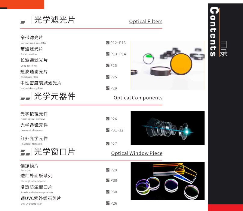 濾光片的產品目錄